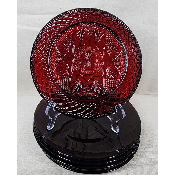 Luminarc Cristal D' Arques Durand Antique Ruby Red 8" Salad Plates Set of 6 - Picture 3 of 10